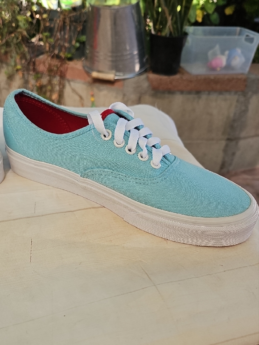 Vans Aqua Canvas Low-Top Sneakers with Red Lining - Picture 4 of 12